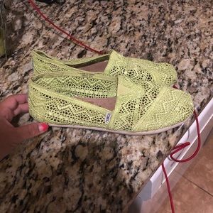 Lime green TOMS flats worn once